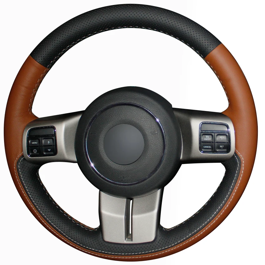 

Коричневый черный натуральный кожаный чехол рулевого колеса автомобиля для Jeep Grand Cherokee 2011-2013 компас Wrangler Патриот 2011-2016