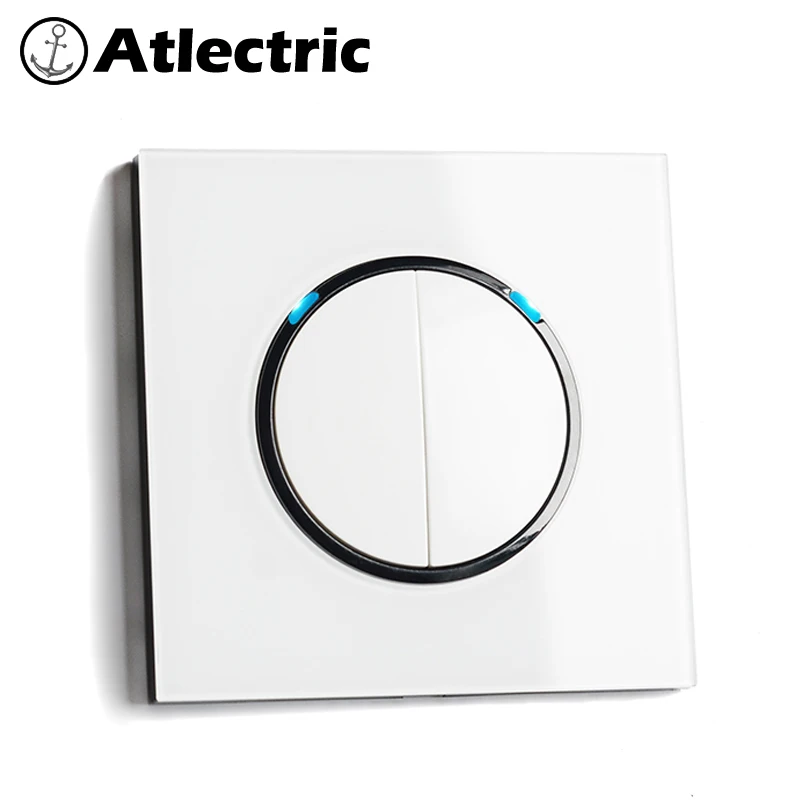 Atlectric 1/2/3/4 ряда 1/2Way кнопка выключения света свет блокиратор закаленное Стекло Панель настенный выключатель лампы свет светодиодный индикатор выключатель света,переключатель,кнопки