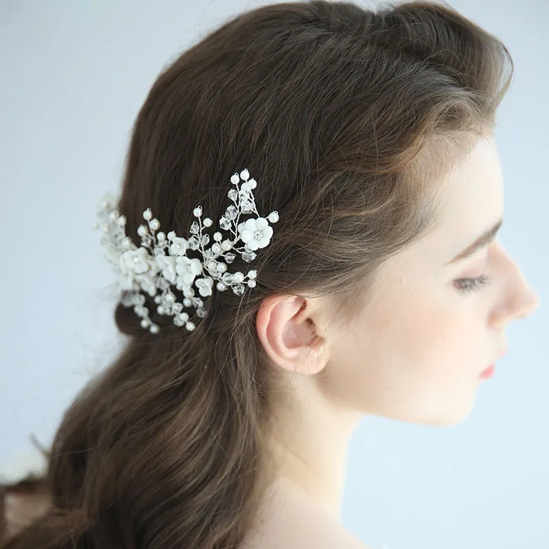 SLBRIDAL ручная работа серебряный цвет стразы кристалл свадебная расческа для волос