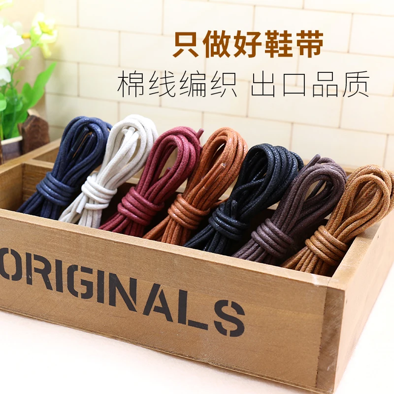 1 Pair Cotton Waxed Shoelaces Round Leather Waterproof Shoe laces Martin Boots Shoelace 12 Colors Shoestring 80 100 120 140CM P2