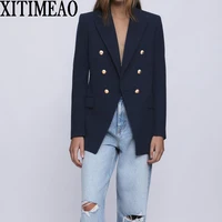 za women 2020 fashion with metal buttons blazers coat vintage long sleeve back vents female outerwear chic tops