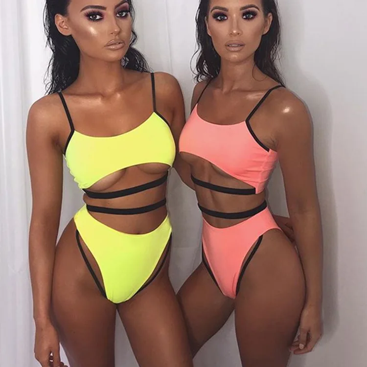

Pink sexy split swimsuit female striped high waist bikini backless topless swimming wading sports beachwear sexy bathing suits