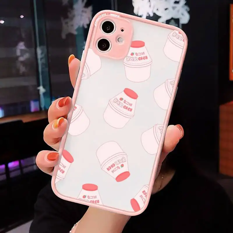 

Strawberry Banana Milk Drink Phone Cases Matte Transparent For iPhone 12 Mini 11 Pro XR XS Max 7 8 Plus