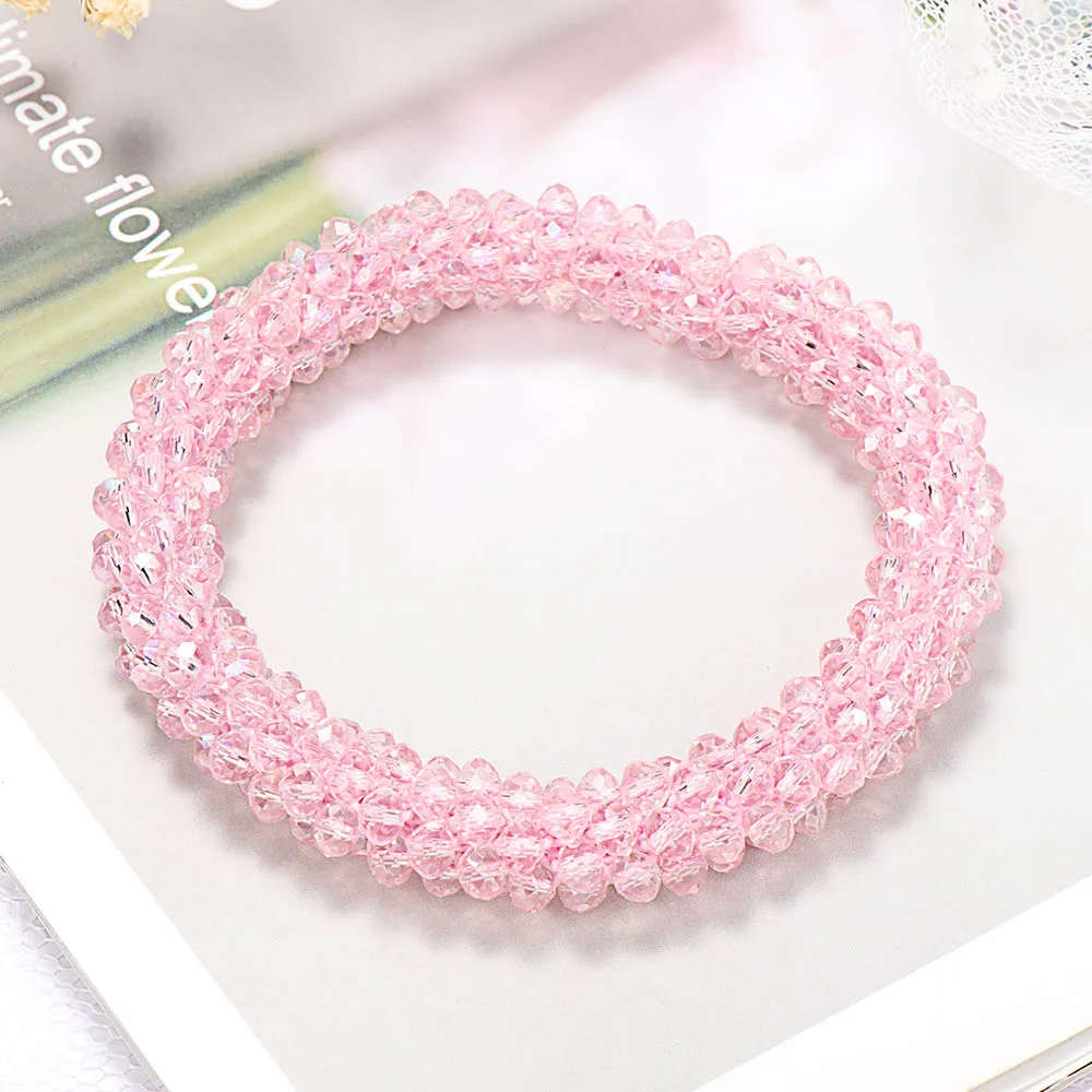pink Crystal Headband Korean Style Women Hair Rope Cute Sweet Girl Hair Accessories Headwear Accessories Ponytail Holder Hair Ties - Цвет: pink