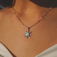 fashion opal sun face necklace for women stylish elegant stainless steel necklaces sunshiny pendant jewelry gift for friend