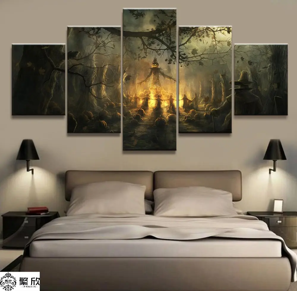 5 штук тему Хэллоуина с тыквой из плотной ткани принтом домашний декор Куадрос