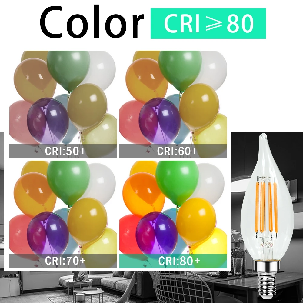 

E12 LED Candelabra Bulb Dimmable LED Chandelier Light Bulbs 6W 2700K Warm White 550LM CA11 Flame Tip Vintage LED Filament Candle