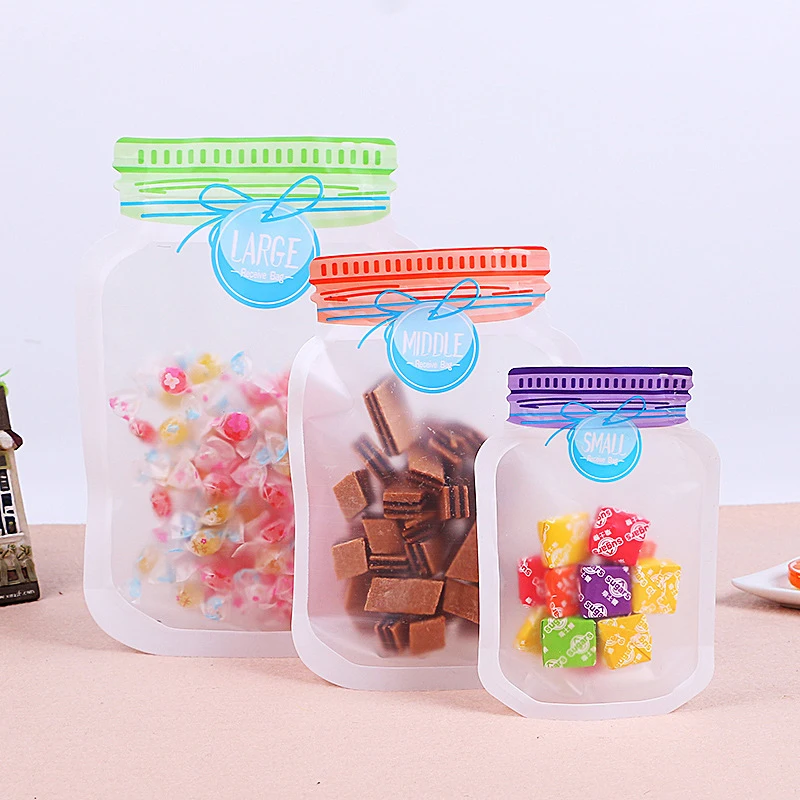 

12pcs Mason Jar Zipper Bottles Bags Nuts Candy Cookies Bag Portable Food Fresh Sealed Bags Reusable Leakproof Food Zipper Bags