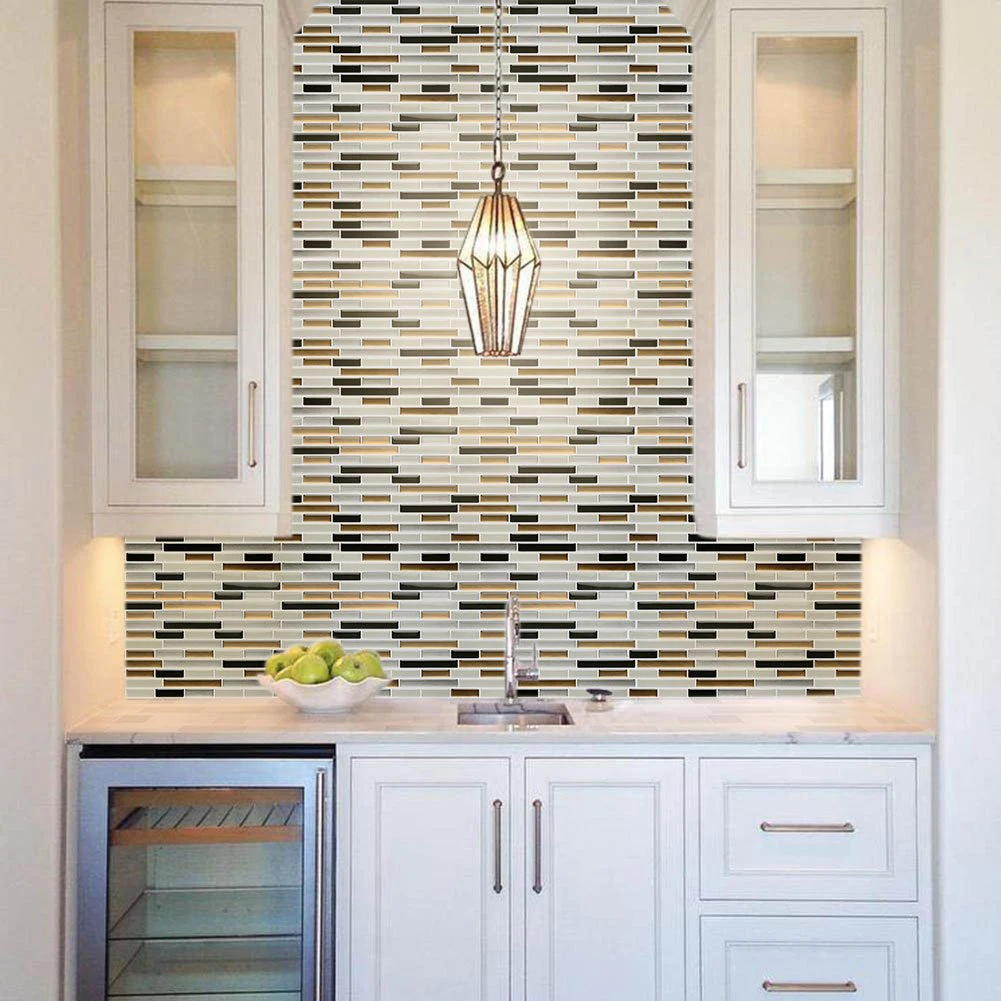 

3D Tile Brick Stripe Wallpaper Sticker Bathroom Self Adhesive Wall Paper Waterproof Countertop Removable Wallpaper Backsplash