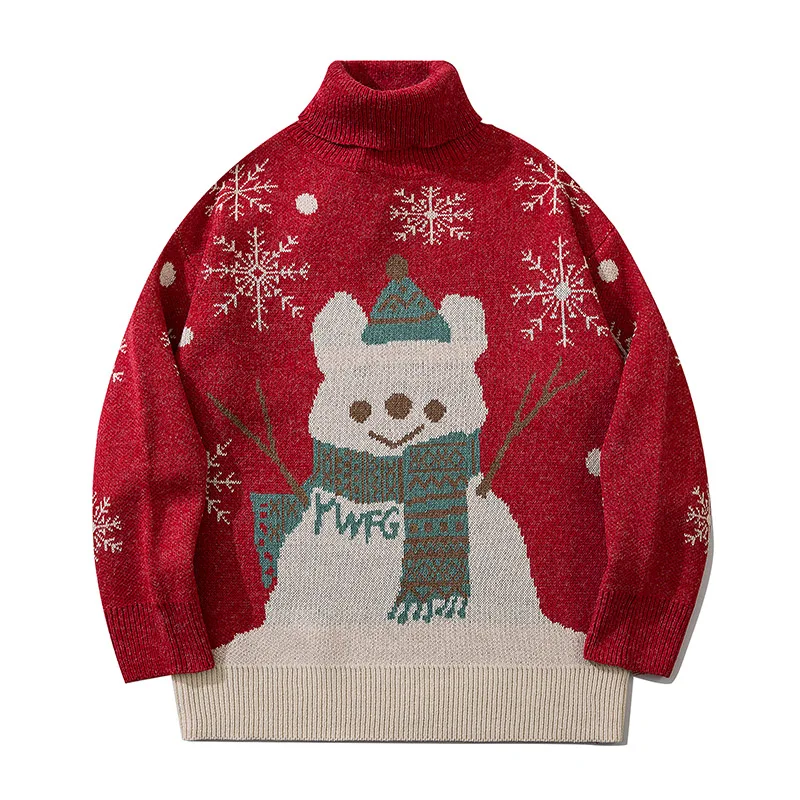 

Рождественский джемпер в стиле Харадзюку, свитер, винтажный Гадкий свитер с дедушкой, мультяшный вязаный свитер с высоким воротником, Мужск...