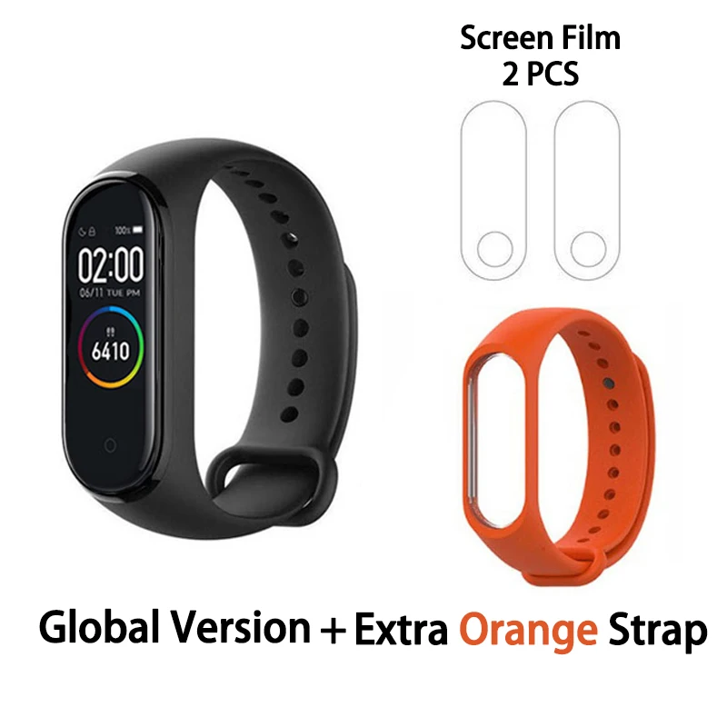 GB orange film Xiaomi mi-браслет 4 сердечного ритма фитнес цветной сенсорный экран mi Band 4 умный Браслет 135 мАч Bluetooth 5,0 музыкальный браслет - Цвет: GB orange film