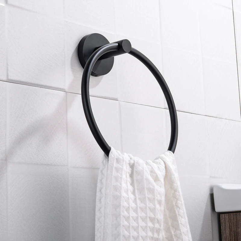 

Matte Black Stainless Steel Round Wall Mounted Hand Towel Bar Ring Toilet Paper Holder Robe Towel Hooks Bathroom Accessories Kit