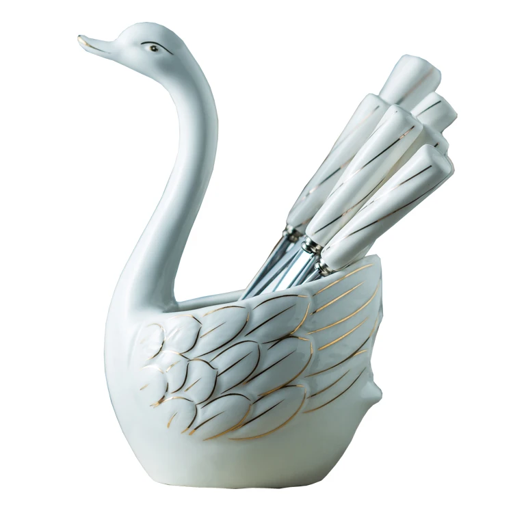

Ceramic Swan Fork Spoon Stand Holder Fruit Forks kitchen Set Cutlery Cake Dessert Fork Snack Fork Tableware Set