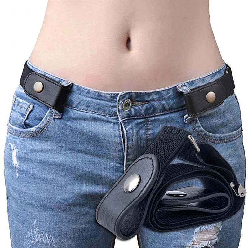 

Buckle-Free Belt Jeans Women's Punk Style Dress Ladies Sports Trend Soft Comfortable waistband New Waist Pants Stretch Elastic