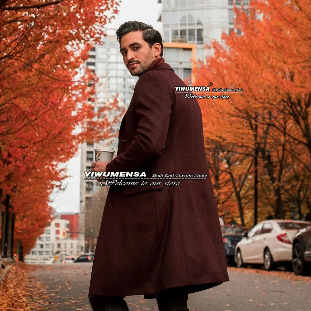 Мужской облегающий костюм бордовый теплый пиджак деловой двубортный блейзер для