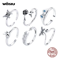 wostu new 925 sterling silver butterfly dragonfly rose frog ring simple open finger ring for women silver fine jewelry cqr728