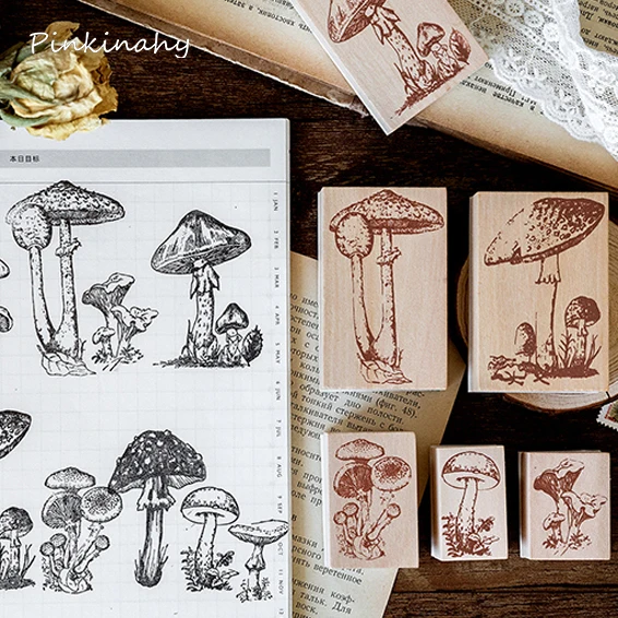 Винтажные деревянные штампы с натуральным грибом и резиновые для скрапбукинга