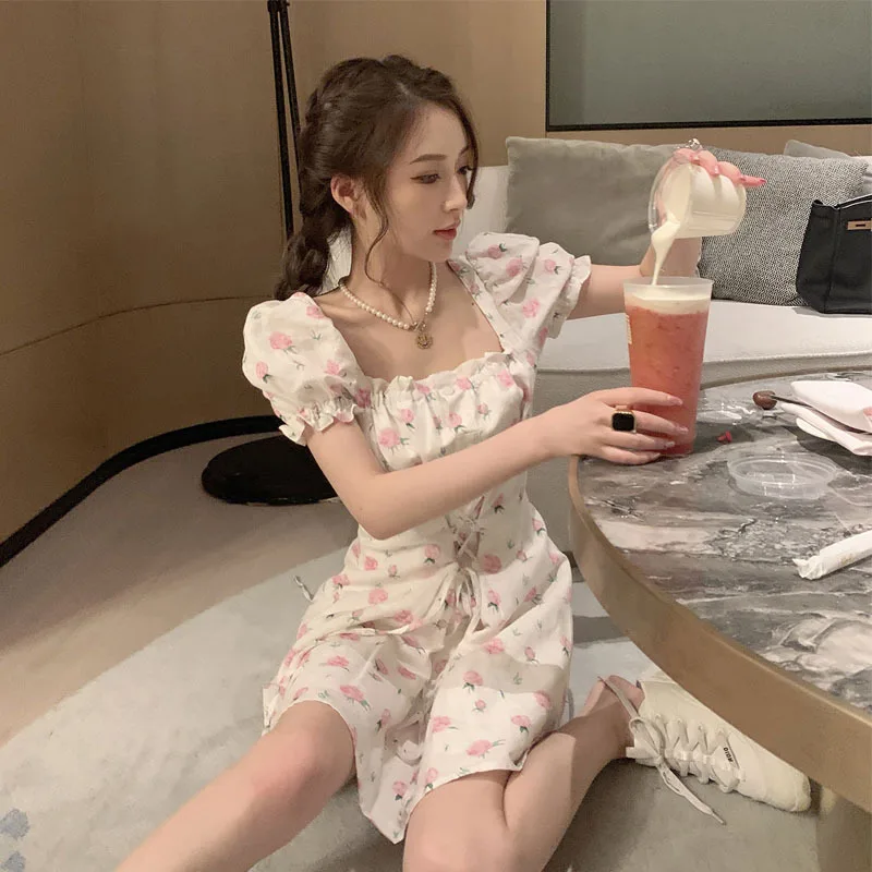 Платье женское летнее с квадратным вырезом тонкое Бандажное платье принцессы