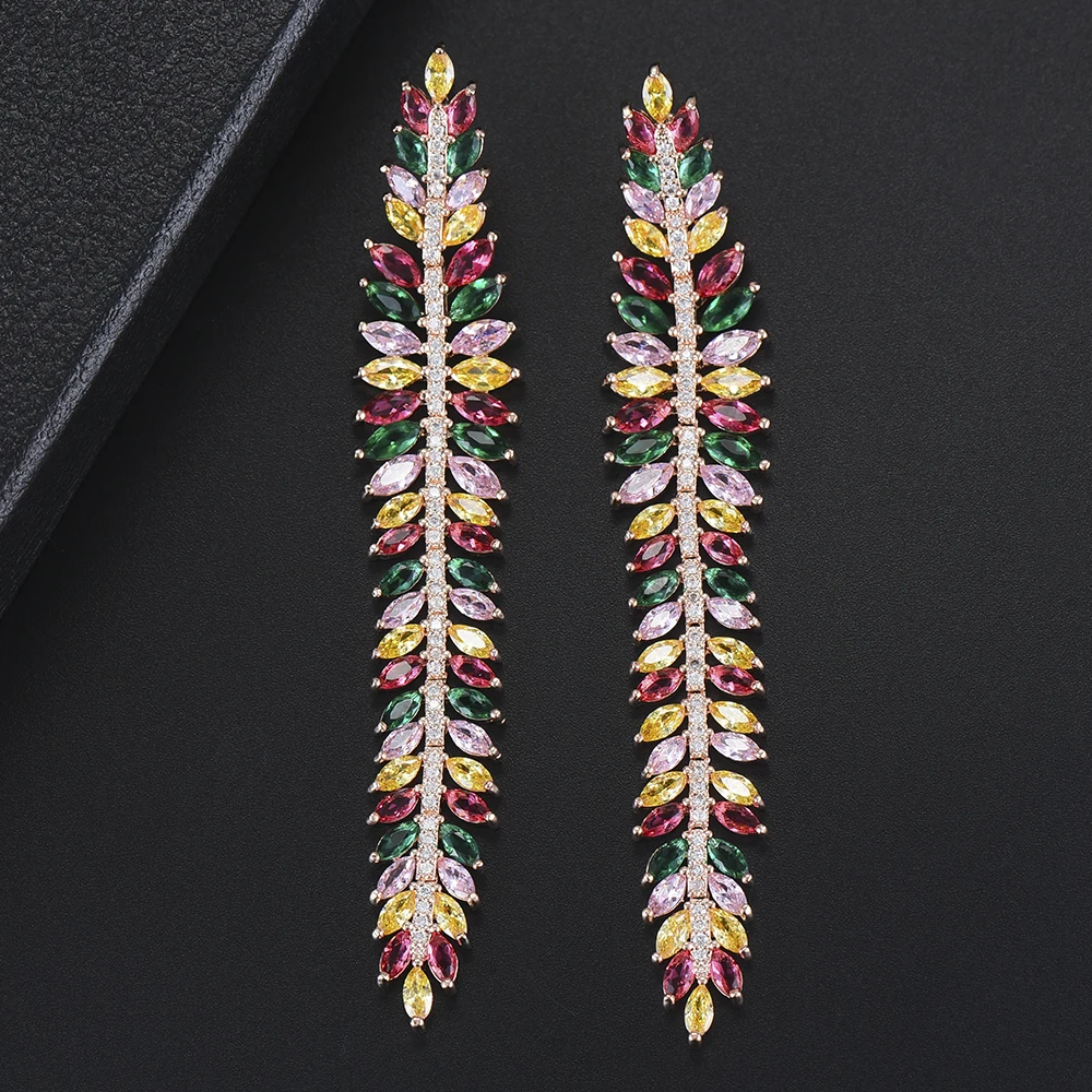 

21*97mm Luxury Branch Multicolors Wedding Dangle Earrings Jewelry Cubic Zirconia Dangle Earrings For Women Wearing luxury