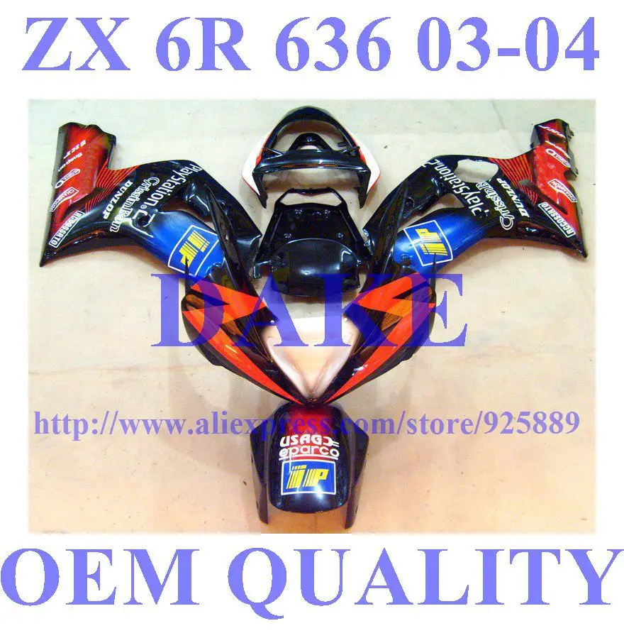 

Tim Pre_drilled Fairing Kit FOR NINJA ZX 6R 636 03 04 ZX-6R ZX6R 2003 2004 ZX 6R 03 04 ABS Fairings &windscreen S6TT