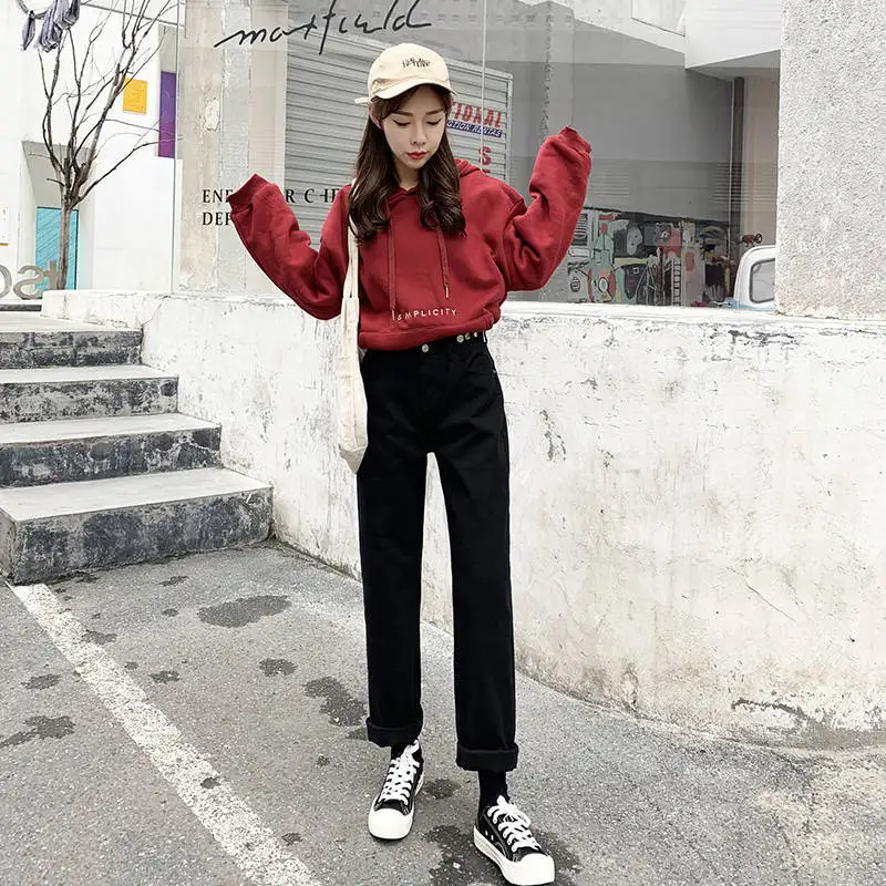 

Spring and autumn Korean version BF Retro High waist jeans for female students