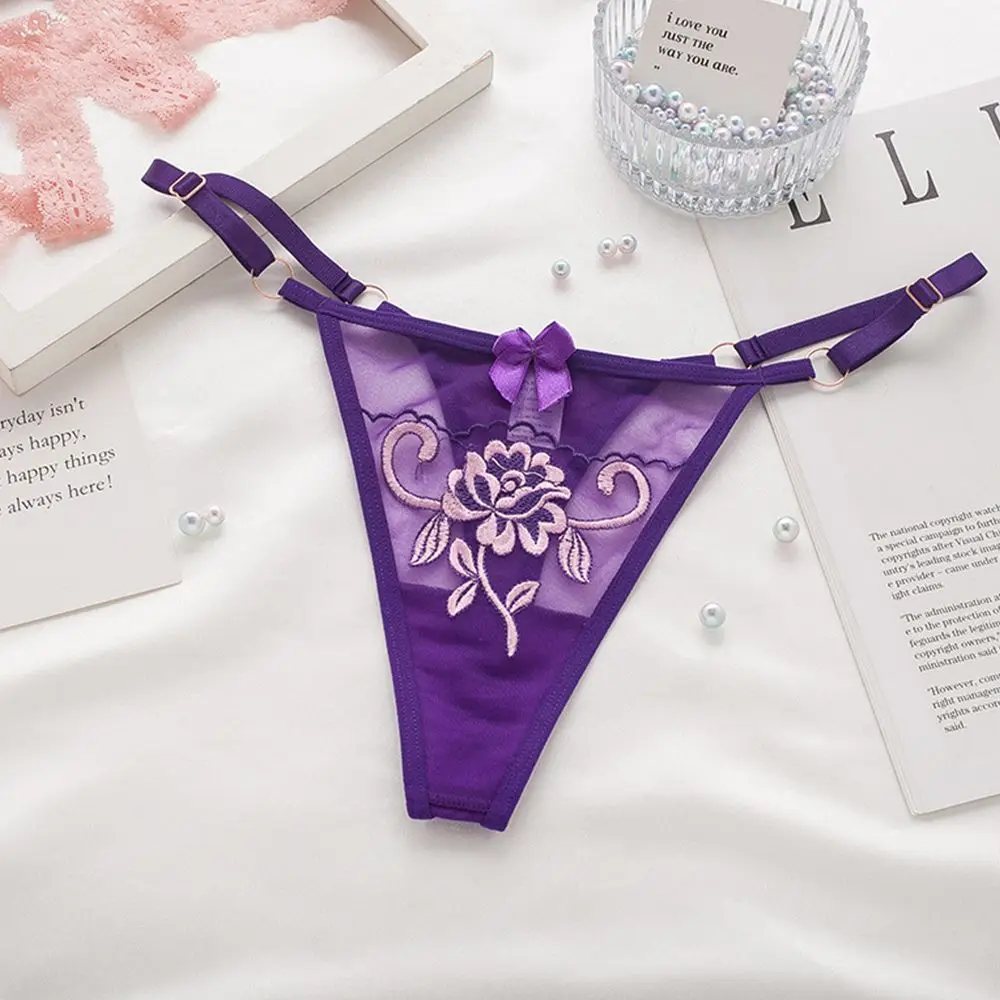 Seamless Lace Embroideied Flower Bandage Panties Sexy Lingerie Women's Underwear Transparent Thongs Intimates