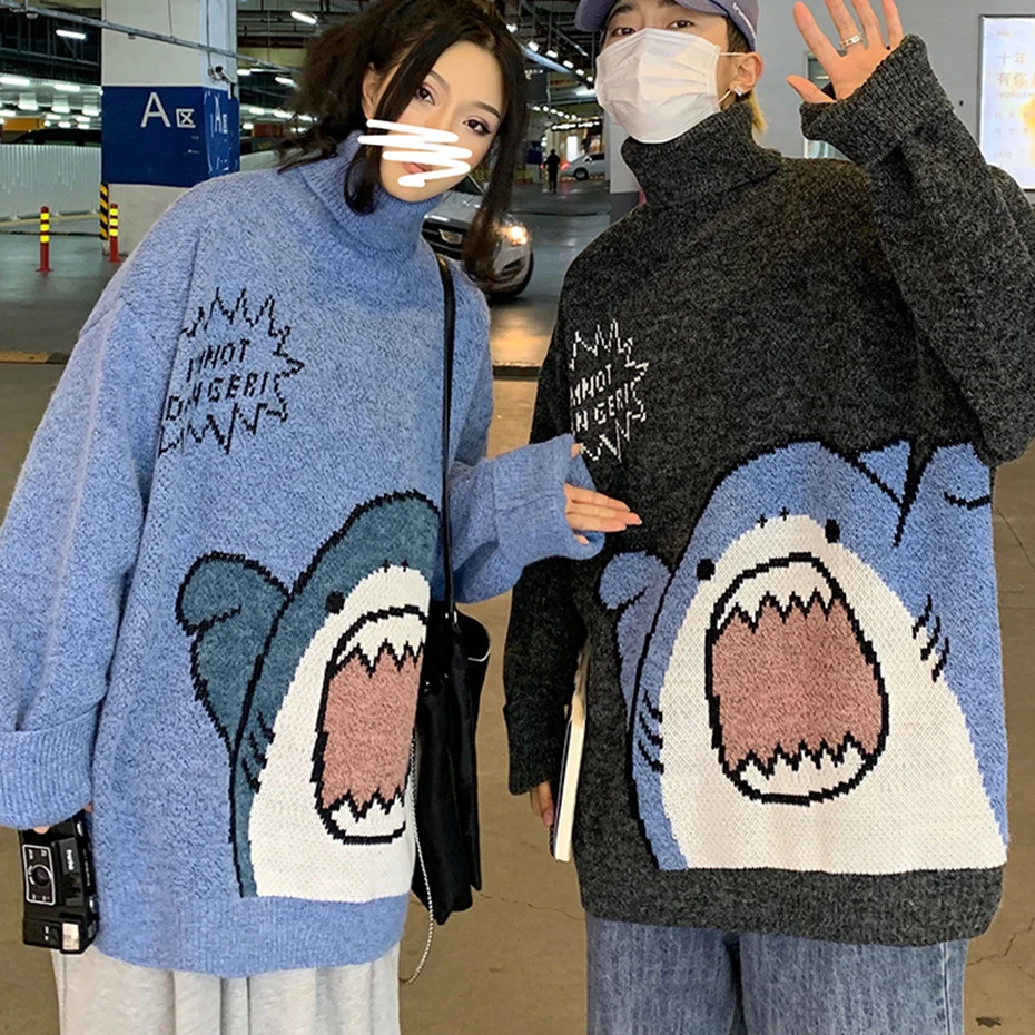 Свитера мужские с высоким воротником пуловер в стиле хип-хоп аниме уличная