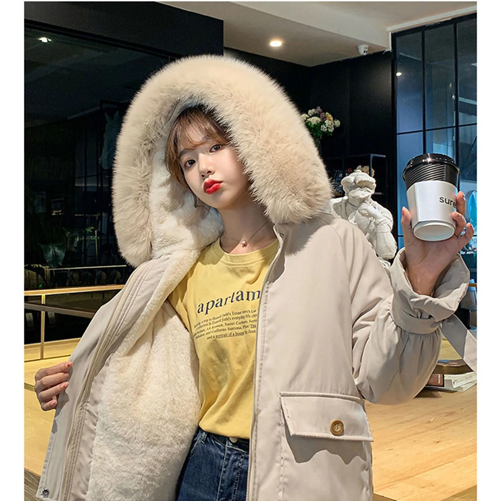 

Winter Coat Women 2020 Fashion Thicken Winter Jacket Women Big Fur Collar Parka Outwear Fleece Liner Hooded Parkas Coat