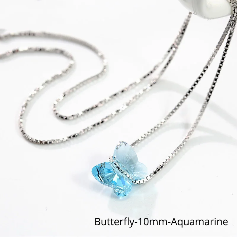 Butterfly Blue-10mm Украшенные кристаллами подвеска Сваровски ожерелья красочные бусины для женщин Свадебные офисные ювелирные изделия простая Мода - Окраска металла: Butterfly Blue-10mm
