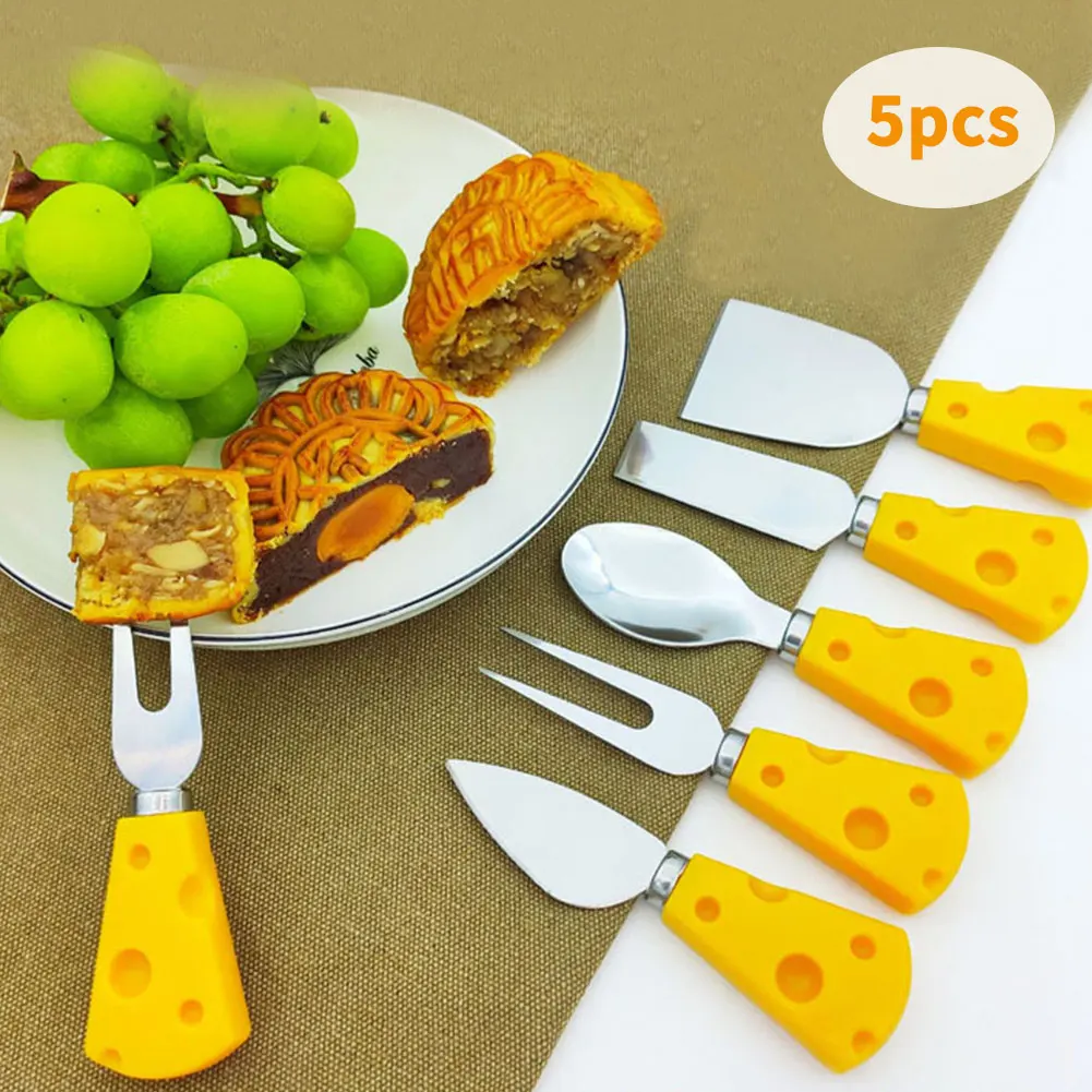 

5PCS Cheese Spreader Slicer Fork Spoon Stainless Steel Kitchen Tools With Non-Slip Handle Cute Kitchen Gadget Cheese Shaver