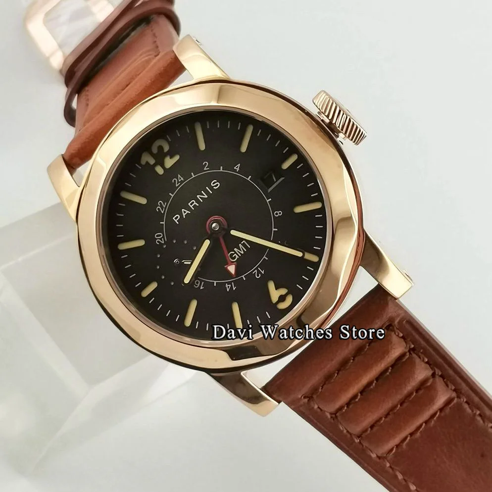 Парнис 43 мм модные мужские часы с черным циферблатом желтые цифры Чайка 3600 ручным