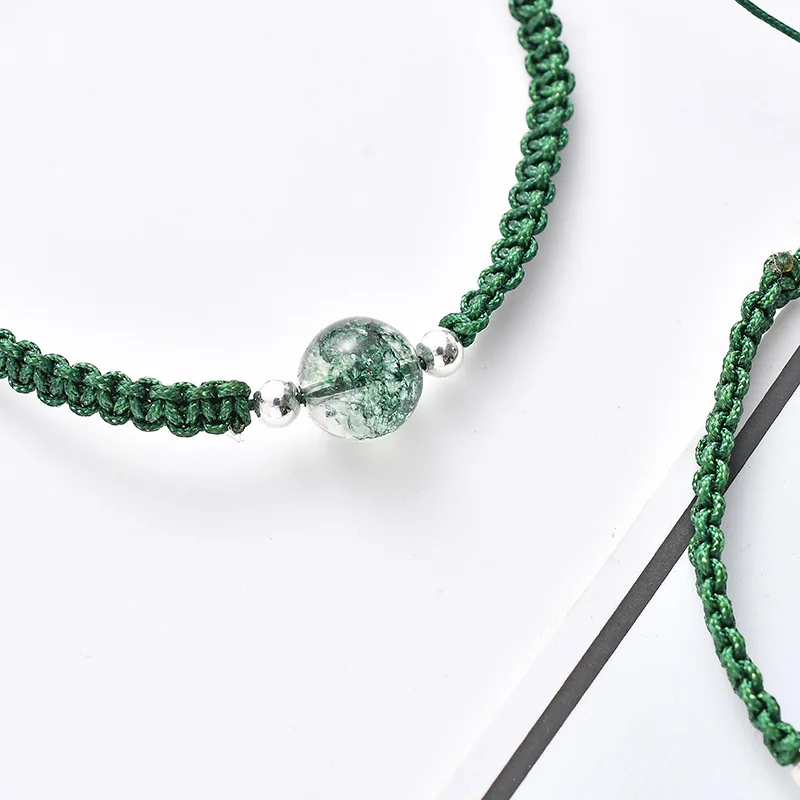 Плетеный Регулируемый браслет ручной работы с кристаллами натуральный зеленый