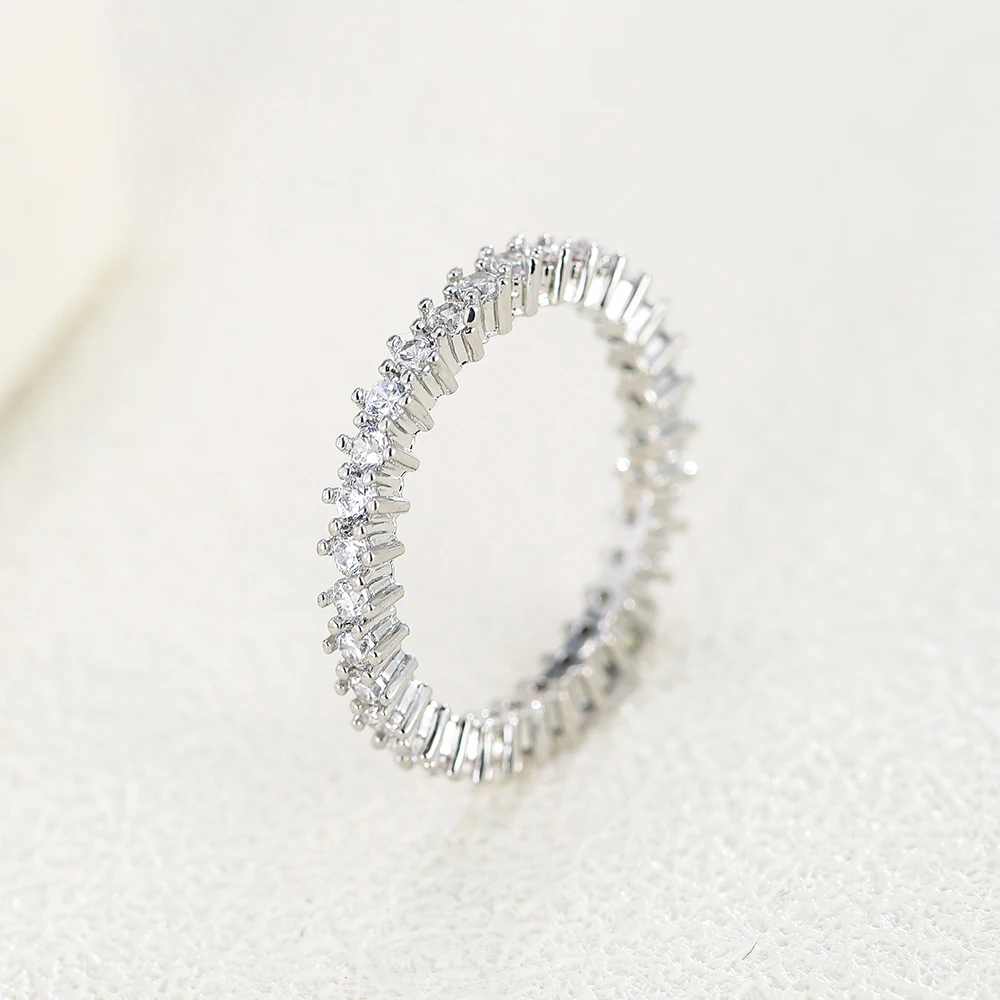 

Simple Classic Full AAA Zircon Pave Silver Plated Thin Ring For Women Party Ladies Daily Accessories Jewelry Valentine's Gift