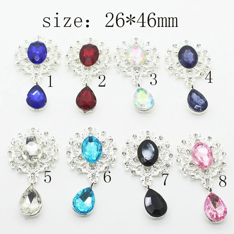 

YWXINXI 10Pcs New Flatback Brooch Pendant 26*46mm Beautiful Alloy crystal Diy Jewelry Accessories craft production wholesale