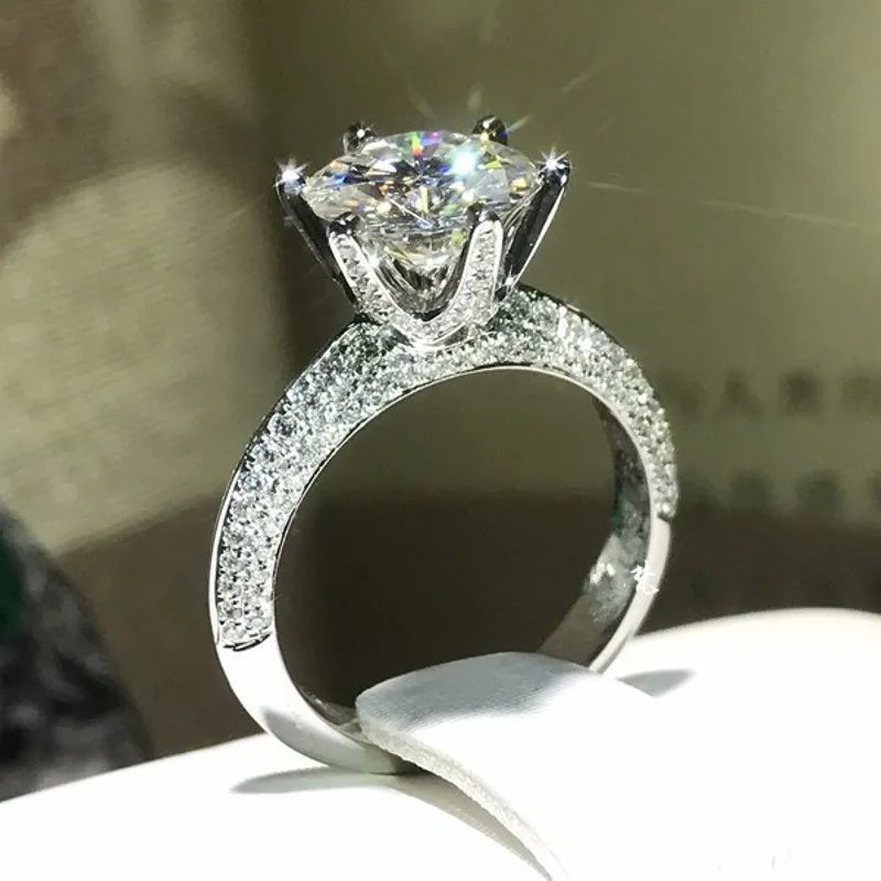 Модные женские Soild кольца из стерлингового серебра 925 1ct Sona 5A Циркон Камень Обручальное кольцо для женщин и мужчин ювелирные изделия