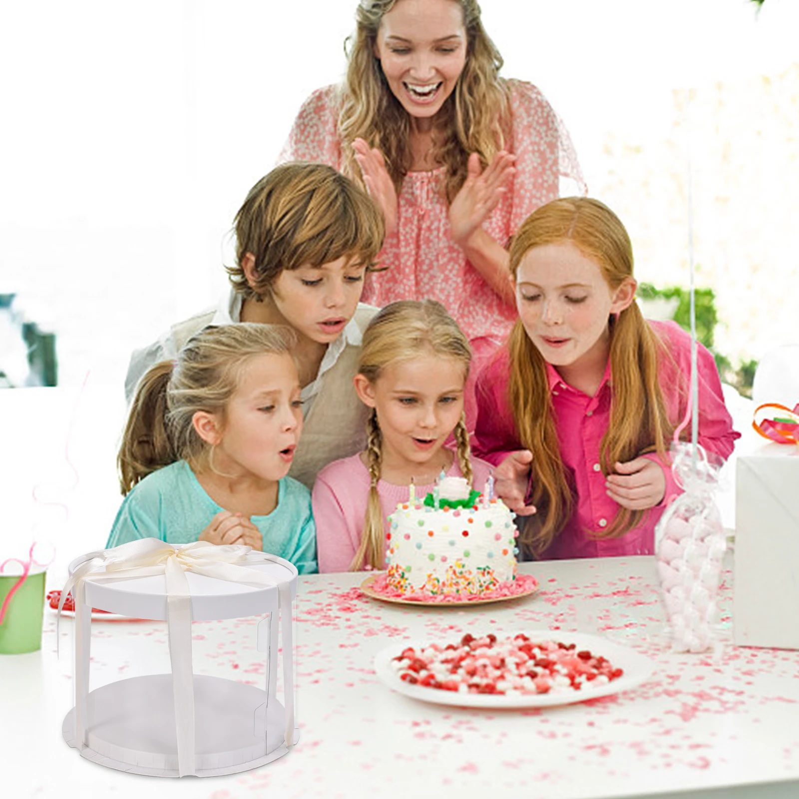 

6Pcs Clear Cake Boxes 8.7x8.7x6.3inch Round Bakery Boxes With Ribbons