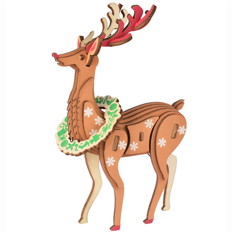 

Diy Wooden Crafts Assembly Kits Christmas Puzzle 3D Wooden Puzzle Handmade Craft Gift Xmas Reindeer