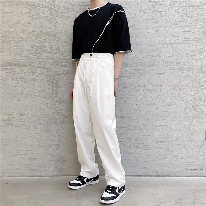 

Summer thin casual design small crowd double waist patchwork simple loose drooping pants men's high waist straight pants fashion