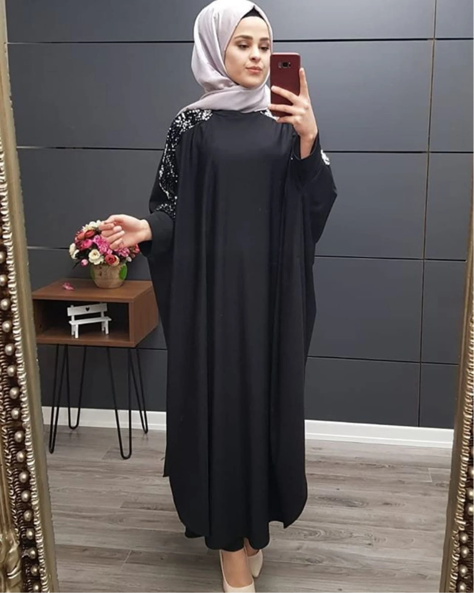 

Women's large skirt, Muslim Islamic Clothing, Dubai Turkish kimono, national style sequins, seven point sleeves, barbaric