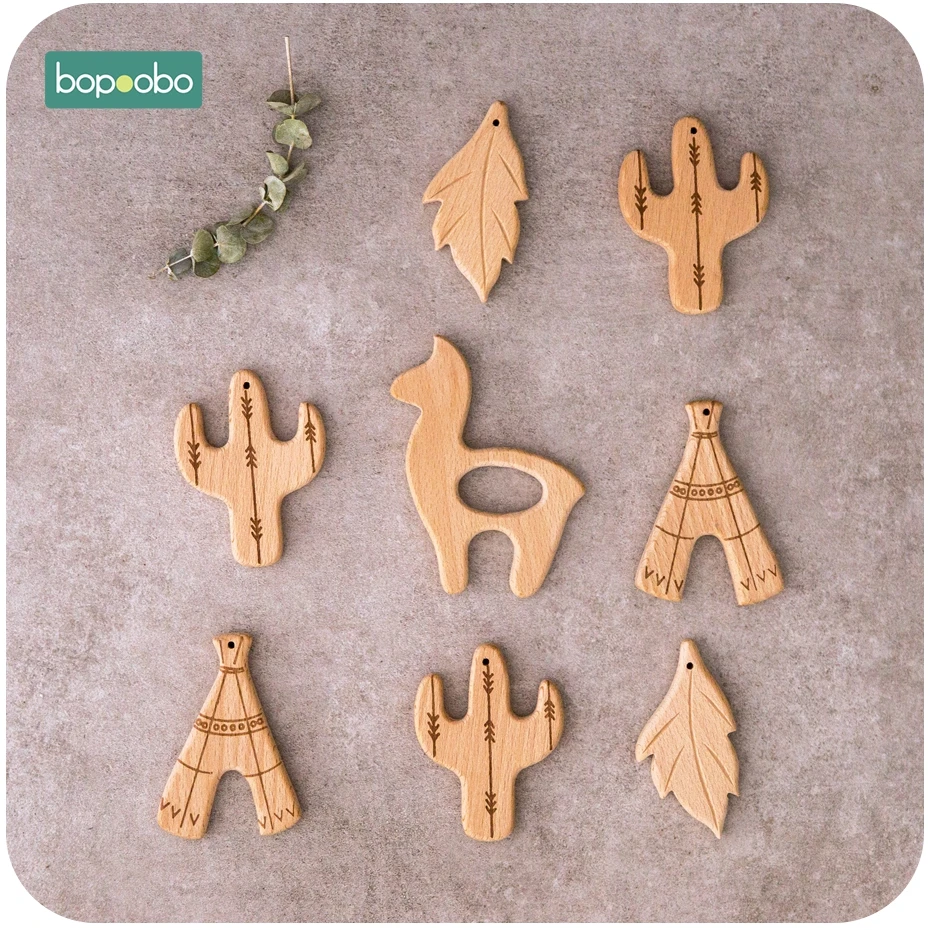 Bopoobo 1pc Baby Toys Wooden Teether Animal Teething For New Born Play Gym Accessories Diy Pendant Chewable Tiny Rod Teethers