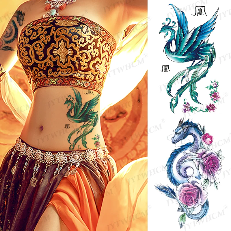 

Temporary Waterproof Tattoos Sticker Wrist Fake Sleeves Phoenix Is The Highest Symbol Of Women In Chinese Mythology Art Tattoo