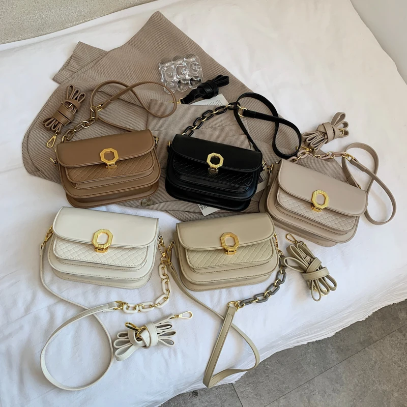 

Weave Chains Shoulder Bags For Women 2021 PU Leather Fashion Crossbody Bags Branded Designer Handbags Purse Casual