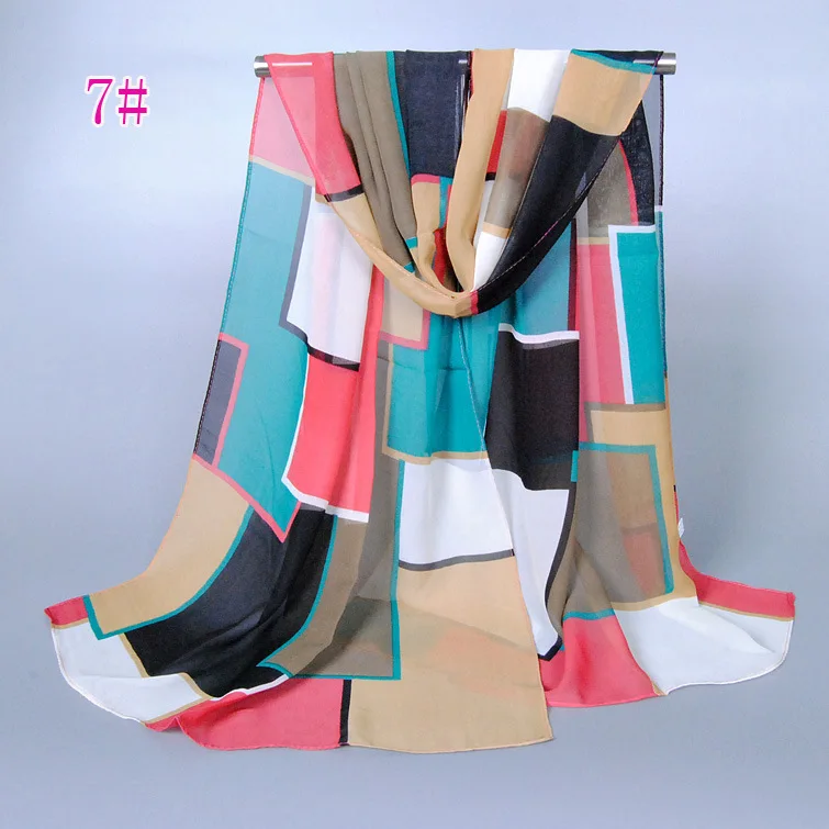 

2018 Luxury Brand New Fashion Women Chiffon Scarf Geometric Scarfs Silk Spring Summer Autumn Long Scarves Hijab