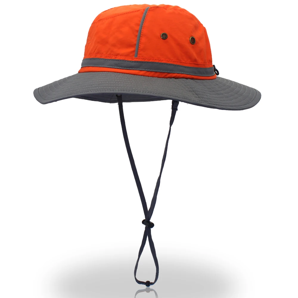 orange-grey Летняя Солнцезащитная шляпа, женская панама, унисекс, подходящая по цвету шляпа для рыбалки, Мужская Рыбацкая шляпа с защитой от воздействия УФ-излучения со светоотражающей полосой - Цвет: orange-grey