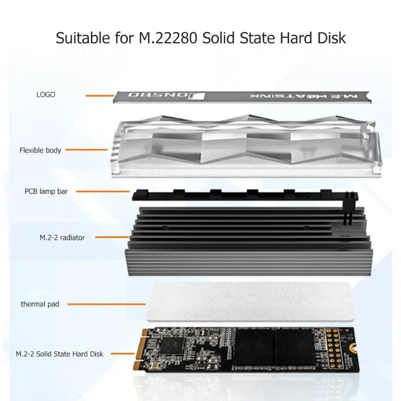 M.2-2 красочное освещение алюминиевый сплав M.2 2280 радиатор SSD вентилятор контактный радиатор твердотельный жесткий диск охлаждающая подставка