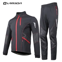 lameda men winter cycling jeresy sets clothing windproof warm bike outdoor long sleeve jacket pants sport suits asian size