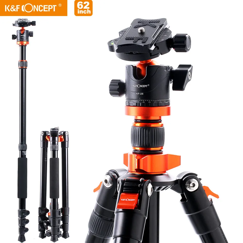 

K&F Concept 62 Inch DSLR Tripod Lightweight Aliminum Camera Tripod Monopod with Quick Release Plate And Head For Sony Cameras