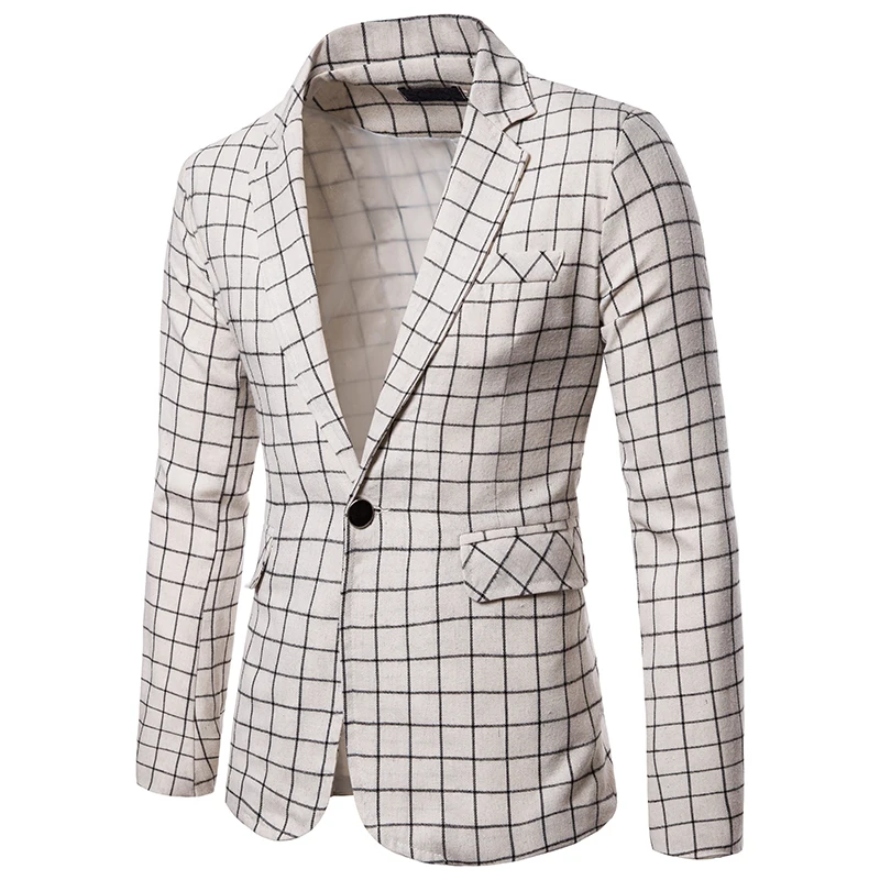 Мужской пиджак размера плюс осенне-зимний приталенный в клетку деловой мужской