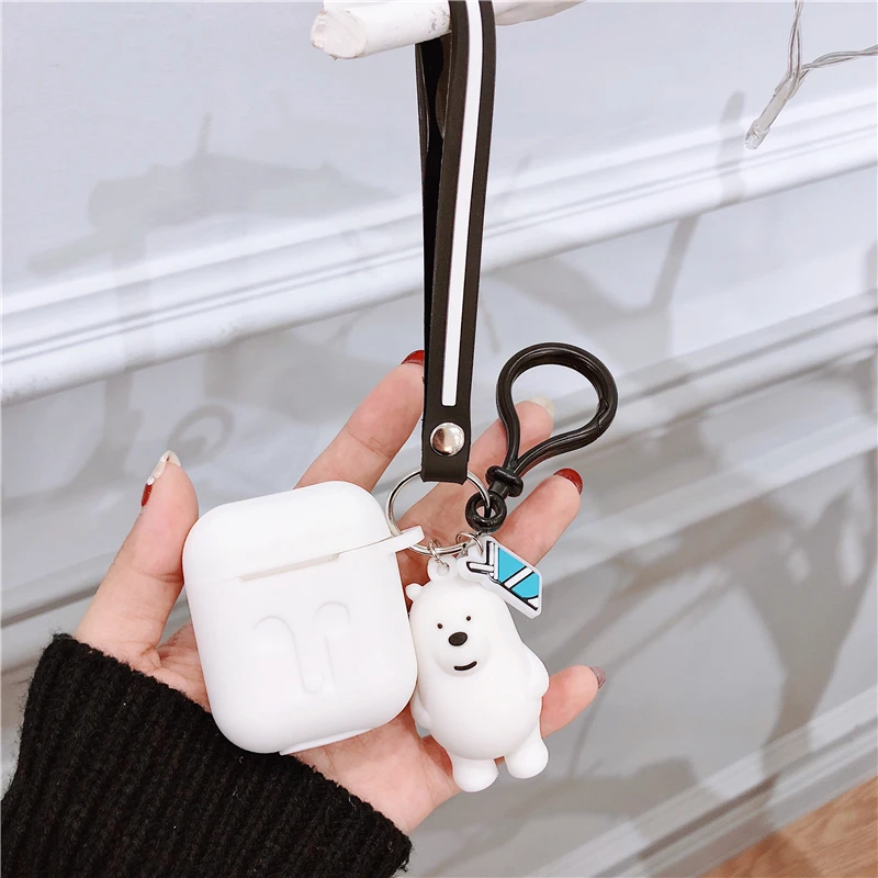 Милый силиконовый Bluetooth беспроводной чехол для наушников с медведями, пандой, гризли, ледяным медведем для AirPods 2, США, мультяшный брелок, гарнитура - Цвет: Only earphone box