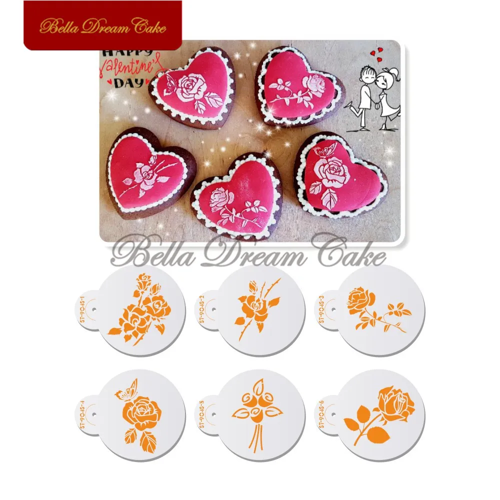 6 шт./компл. трафарет для печенья из цветов розы дизайн форма украшения кексов